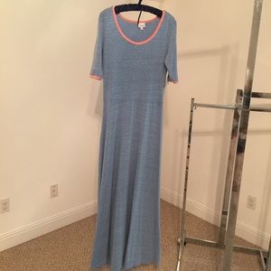 LuLaRoe Blue Maxi Dress with peachy /pink Trim